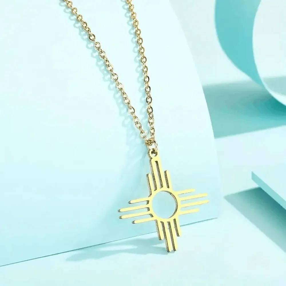 Zia Symbol Sun Gold Plated Pendant Necklace
